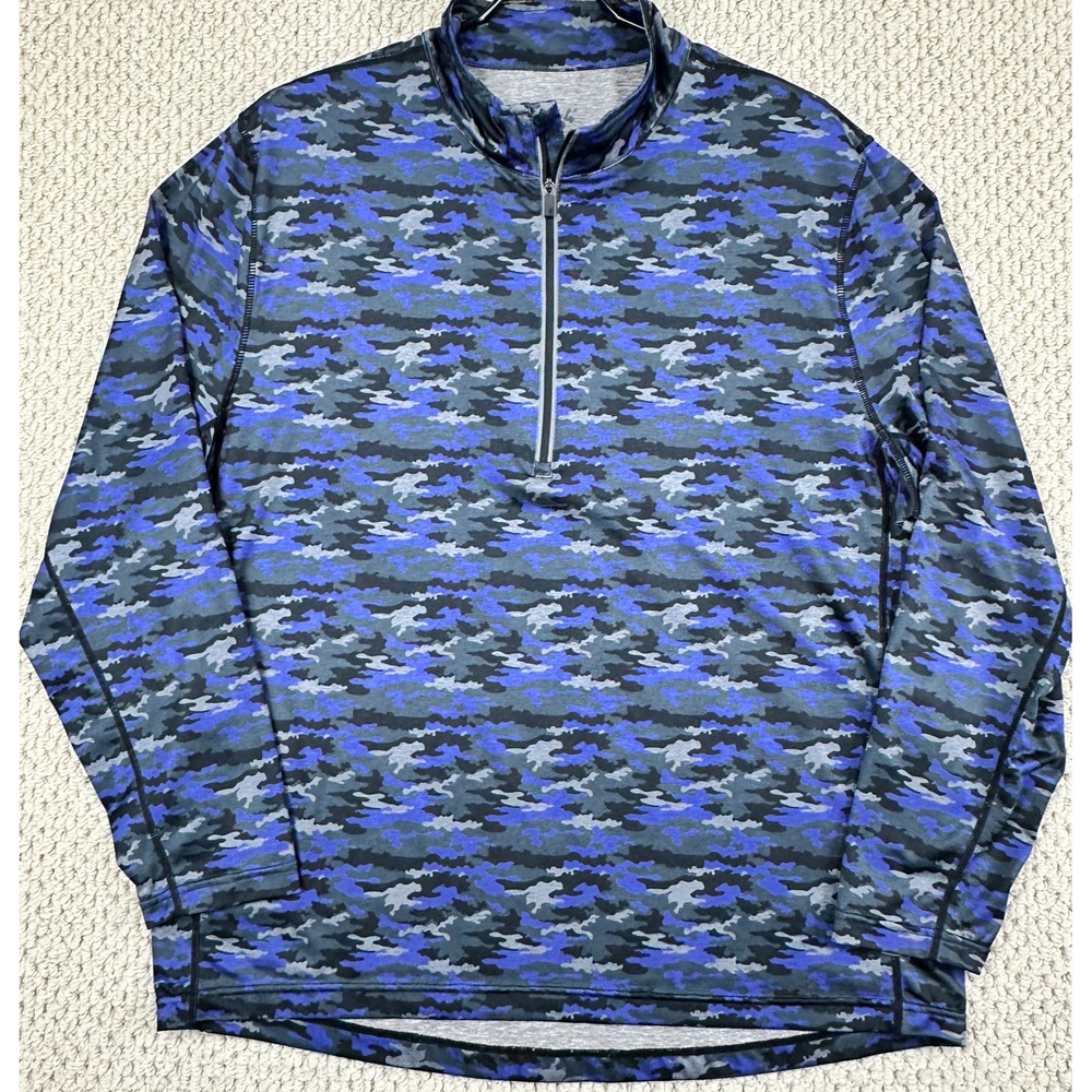 1764 1/4 Zip Pullover Mens L Blue Camo Long Sleeve Signature Performance Golf